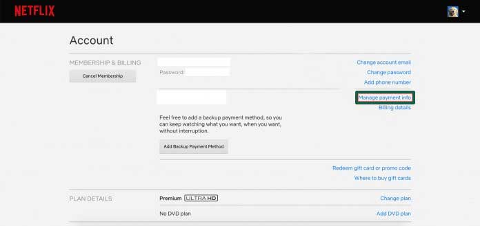 Netflix payment method change